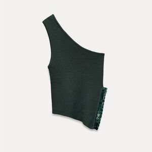Beautiful Asymmetrical Dark Green Top with Bead Accents